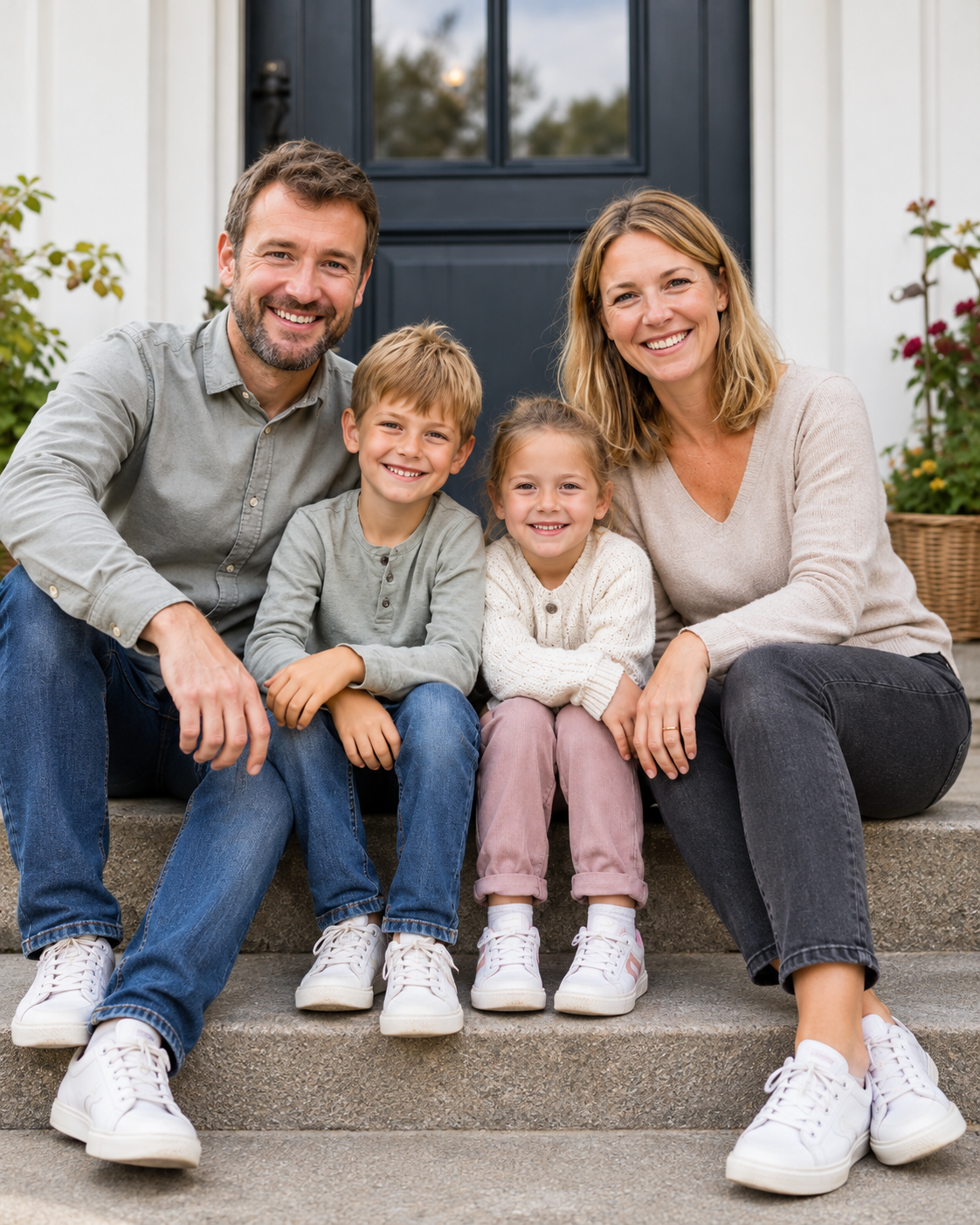 Glückliche Familie vor ihrem Haus